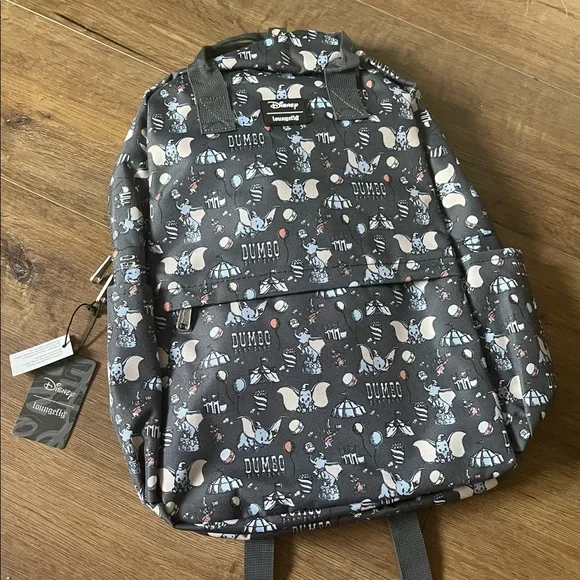 LOUNGEFLY-(NWT) Disney DUMBO Gray Canvas Backpack Loungefly x Disney Dumbo Magic Feather Cosplay Mini Backpack  main image 3